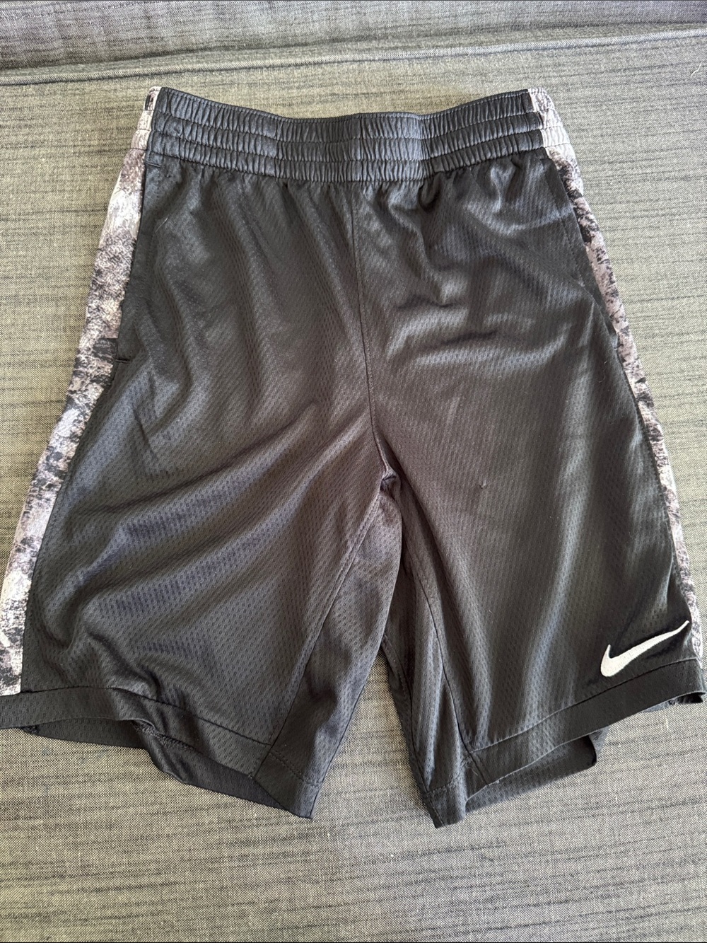 Nike Boys Black Athletic Shorts with Gray Camo Trim
